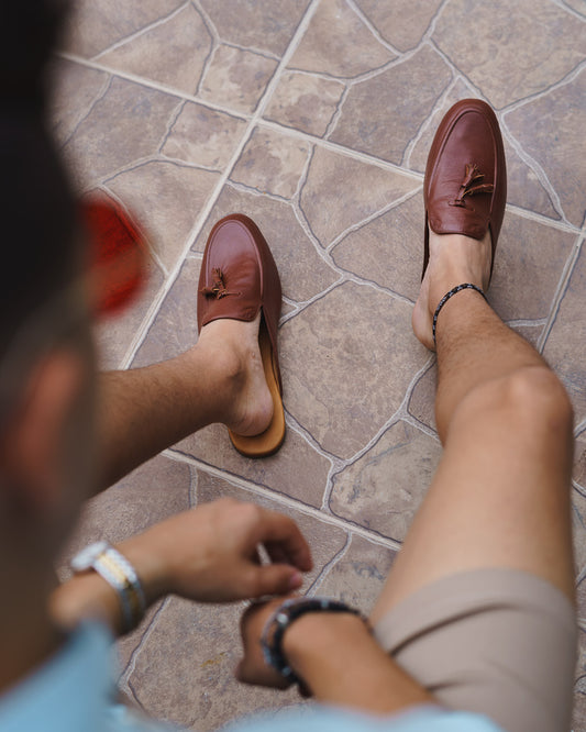 Brown Tasseled Leather Mule