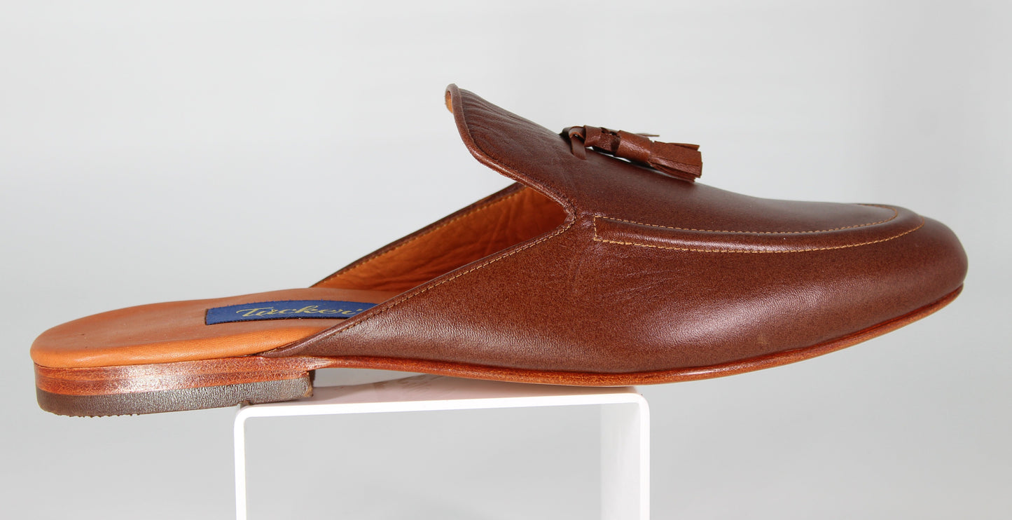 Brown Tasseled Leather Mule